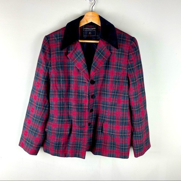 Kasper & Company ASL Vintage Wool Corduroy Plaid Button Up Blazer Suit Jacket 8P - Picture 1 of 8